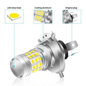 Set 2 becuri auto H4, putere 120W, cu doua faze, cu lupa, 42 SMD, temperatura culoare 6000K, flux luminos 10000LM, alb - Img 3