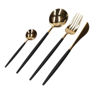 Set 24 de tacamuri, din otel inoxidabil, potrivit pentru 6 persoane, design modern, negru/auriu - Img 2