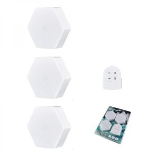 Set 3 spoturi hexagonale LED cu telecomanda, putere 1W per bucata, autoadeziv, dimensiuni 84 x 74 x 27 mm, alb - Img 1