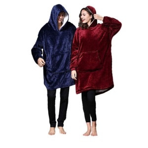 Set hanorace, huggle hoodie ultra plush, albastru, rosu, unisex, 2 buc, universal - Img 1