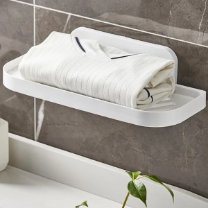 Suport pliabil pentru baie, autoadeziv, dimensiuni 36 x 15.3 cm, se monteaza rapid, din plastic solid, alb - Img 4