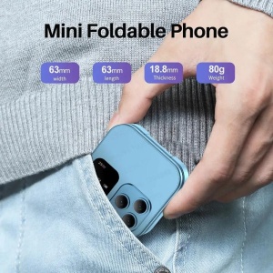 Telefon mobil mini cu ecran dublu, butoane mari, lanterna LED, camera foto, 2 x Nano SIM, player muzical, radio, albastru - Img 4