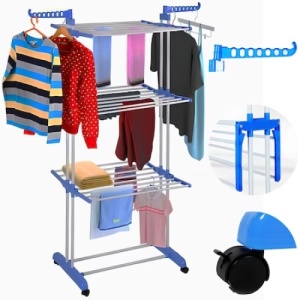 Uscator de rufe, vertical, capacitate de uscare 40 kg de haine, pliabil si mobil, compact, cu 3 niveluri de uscare, argintiu/albastru - Img 3