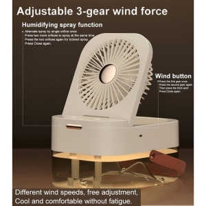 Ventilator 2 in 1, purificare si umidificare aer, portabil, rezervor apa, 3 trepte de viteza, 3 trepte pulverizare, incarcare USB, dimensiuni 12.5 x 22 x 16 cm, alb - Img 5