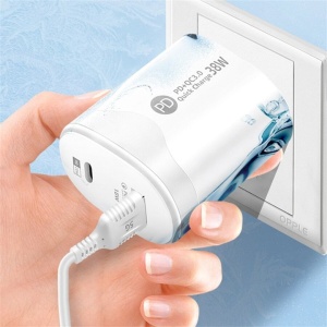 Adaptor pentru incarcator, 38W, 2 porturi, 1 USB + 1 tip C, incarcare rapida, USB pentru telefon mobil, alb - Img 4