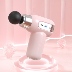 Aparat masaj tip pistol, pentru relaxarea musculara, cu afisaj LCD, incarcare USB, cu 4 capete interschimbabile, roz - Img 2