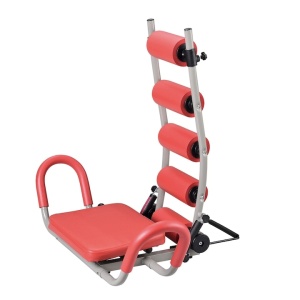 Banca de gimnastica, pentru exercitii complete, dimensiuni 76 x 55 x 68 cm, cu 2 roti din cauciuc, din metal si piele sintetica, rosu - Img 3