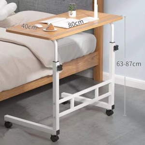 Birou multifuntional cu roti, inaltime reglabila, cadru metalic, blat lemn deschis, dimensiuni 80x40 cm, alb/lemn deschis - Img 3