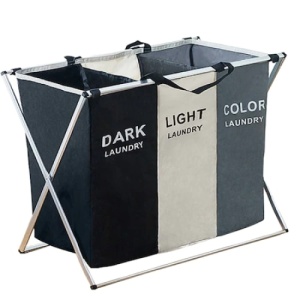 Cos de rufe, din material textil si cadru de aluminiu, cu 3 compartimente, negru/gri - Img 1