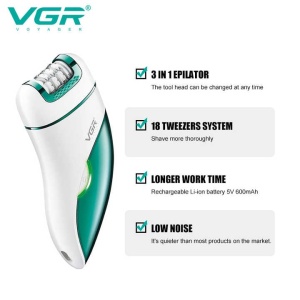 Epilator electric, 2 in 1, epilare fata, corp, picioare, subrat, bikini, capat cu pila pentru indepartarea bataturilor, reincarcabil, autonomie 90 min, alb - Img 3