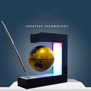 Glob geografic magnetic, in levitatie, rotatie automata, incarcare USB, cu suport patrat, lumina LED, negru - Img 2