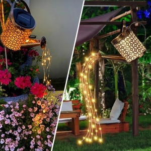 Lampa solara, tip stropitoare, pentru gradina, rezistenta la apa si intemperii, din ABS si metal, cu lumina LED, maro/negru - Img 2