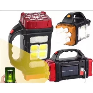 Lanterna portabila, cu incarcare solara sau USB, multifunctionala, functie de Power Bank, negru/rosu - Img 3