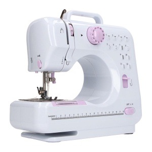 Masina de cusut, cu 12 modele de cusaturi, cu accesorii, gradat cu centimetrii, compact si portabil, alb/roz - Img 2