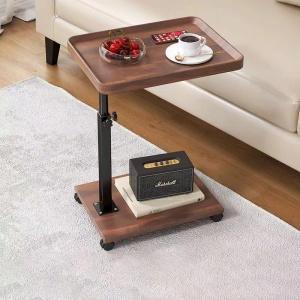 Masuta portabila pentru cafea, 2 blaturi MDF, inaltime ajustabila 45-80 cm, dimensiuni blat superior 39.5 x 29.5 cm, maro - Img 1