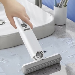 Mini mop portabil, dimensiuni 29 x 14, 5 x 4 cm, cu sistem de auto-stoarcere, stergere usoara multisuprafete / geamuri, din ABS, alb - Img 3