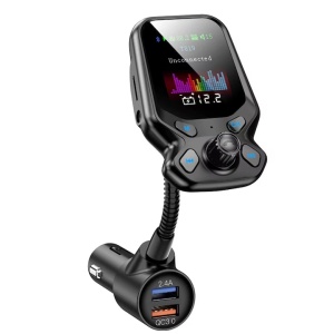 Modulator FM, cu microfon incorporat, Bluetooth, USB Mp3 Player, afiseaza tensiunea bateriei, ecran color, negru - Img 1