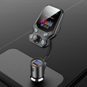 Modulator FM, cu microfon incorporat, Bluetooth, USB Mp3 Player, afiseaza tensiunea bateriei, ecran color, negru - Img 2