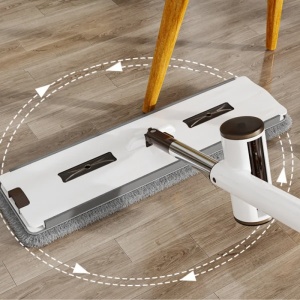 Mop pliabil cu 4 lavete din microfibra, sistem de uscare, rotativ 360°, dimensiuni 137 x 45 x 11 cm, din plastic dur, alb/gri - Img 3
