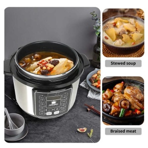 Multicooker, capacitate 6L, 14 programe, oprire automata, control temperatura, gatire sub presiune, mentinere la cald, negru/argintiu - Img 2