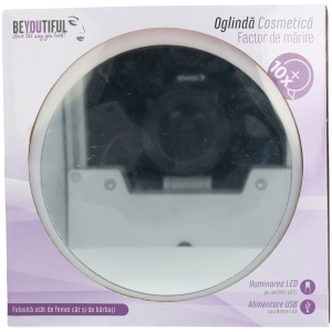 Oglinda Beyoutiful cu iluminare LED pe ambele fete, Roz,5 factor de marire,depozitare cosmetice,alimentare USB sau baterii AA, culoare roz - Img 3
