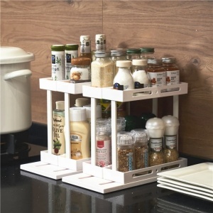Organizator dublu pentru condimente, cu sistem de glisare, rotativ 90°, dimensiuni 29.5 x 16 x 23 cm, picioarelor antiderapante, gri - Img 1