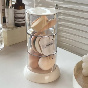 Organizator pentru cosmetice, tip cutie, rotire la 360°, cu 3 compartimente, dimensiuni 18.5 x 11 cm, din plastic, alb - Img 4