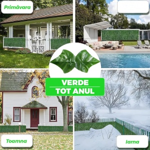 Panou verde pentru gard, artificial, cu frunze, dimensiuni 300x100cm, pentru inchidere balcon, terasa sau alte spatii, din materiale rezistente, usor de cuatat, montare rapida, verde - Img 2