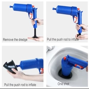Pompa pentru desfundat cu aer comprimat, pentru WC, chiuveta, cada, cabina de dus, instalatii sanitare, canalizare, din ABS, albastru - Img 3