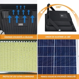 Proiector led FOXMAG24, cu panou solar si telecomanda, senzor de lumina, 300W - Img 3