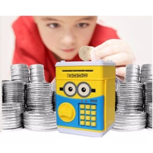 Pusculita interactiva pentru copii, cu functie ATM, cu cod pin, functionare cu baterii, galben/albastru - Img 4
