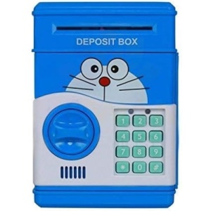 Pusculita pentru copii, pisicuta, cu functie ATM, cod pin si seif, albastru - Img 1