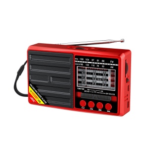 Radio portabil, cu incarcare solara, 5W, Bluetooth, USB, TF/ AM/ FM/ SW1-6, lanterna led, rosu - Img 1