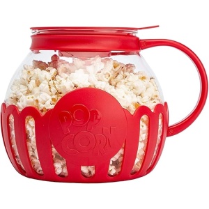 Recipient pentru prepararea popcorn-ului, din sticla borosilicata, capacitate 2L, pentru cuptorul cu microunde, alb/rosu - Img 3