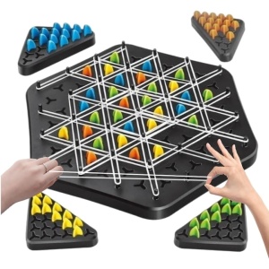 Sah international triangular, ideal pentru serile in familie, joc interactiv pentru copii si adulti, strategie si distractie pentru familie, negru/multicolor - Img 1