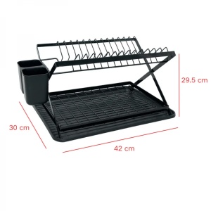 Scurgator vase cu 2 nivele, pliabil, sistem de scurgere a apei, dimensiuni 42 (L) cm x 30 (l) cm x 29.5 (H) cm, din metal si plastic, negru - Img 4