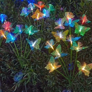 Set 2 lampi solare, tip fluture, fixare cu tarus, pentru gradina, 7 tipuri de lumina, din metal si ABS, multicolor - Img 1