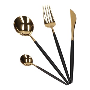 Set 24 de tacamuri, din otel inoxidabil, potrivit pentru 6 persoane, design modern, negru/auriu - Img 1