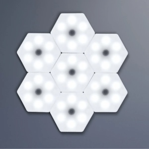 Set 3 spoturi hexagonale LED cu telecomanda, putere 1W per bucata, autoadeziv, dimensiuni 84 x 74 x 27 mm, alb - Img 2