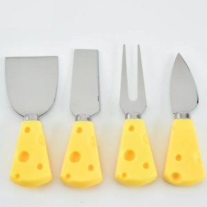 Set 4 ustensile mici pentru branzeturi, design elegant, usor de intretinut, lame din otel inoxidabil, compacte, galben/argintiu - Img 2