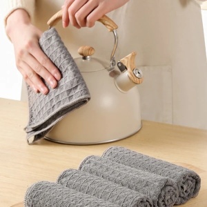 Set 5 lavete de bucatarie, din microfibra super fina, dimensiuni 30 x 30 cm, cu putere ridicata de absorbtie, gri - Img 2