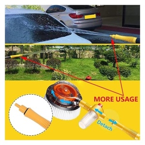 Set perie de spalat auto si accesorii, cu maner telescopic, rotativa 360°, cu recipient pentru detergent, lungime 100 cm, pentru spalare cu inalta presiune, negru/galben - Img 2
