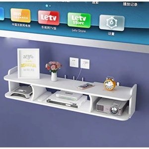 Suport pentru router si accesorii, dimensiuni 60 x 20 cm, cu 3 compartimente, montare pe perete, din PVC, finisaj mat, alb - Img 3
