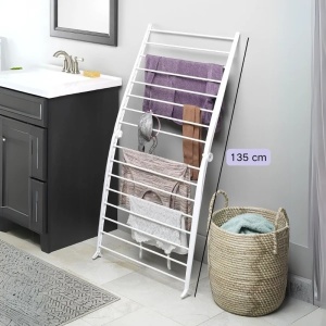 Uscator de rufe pliabil, compact, cu 16 suporturi, dimensiuni 165 x 68 cm, din metal, usor de depozitat, greutate maxima suportata 32 kg, alb - Img 2