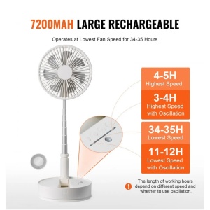 Ventilator portabil, ajustabil, incarcare USB, cu 4 viteze, inaltime reglabila 9,5cm- 102cm, din metal si plastic, ultra silentios, alb - Img 4