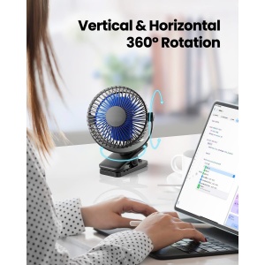 Ventilator portabil cu clips, OVERTANG, Reincarcabil USB, Albastru/Negru - Img 2