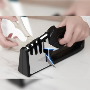 Aparat ascutit cutite si foarfece, 4 in 1, baza antiderapanda, ergonomic, din ABS, negru - Img 3