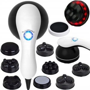 Aparat masaj pentru slabit, cu 9 capete interschimbabile, infrarosu, actiune anticelulitica, masaj intens cu vibratii, buton ON/OFF, din ABS, alb - Img 1