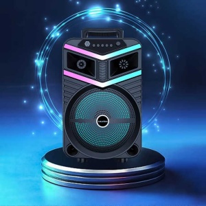 Boxa portabila cu lumini RGB, cu maner, putere 10W, MP3, USB, bluetooth, TF, WIFI, slot microfon, karaoke, acumulator, negru - Img 2