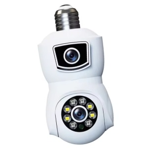 Camera de supraveghere tip bec, WiFi, dubla, 360° panoramic, alarma, vedere nocturna, port microSD, detectare a miscarii, alb - Img 1